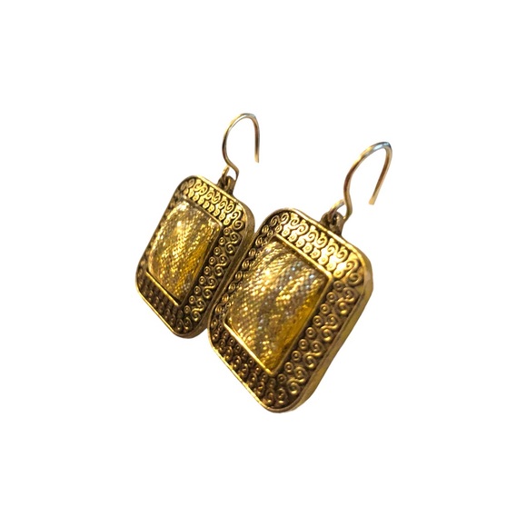 Jewelry - Disco Gold tone Greco-Roman Inspired Square Dangle Earrings‎